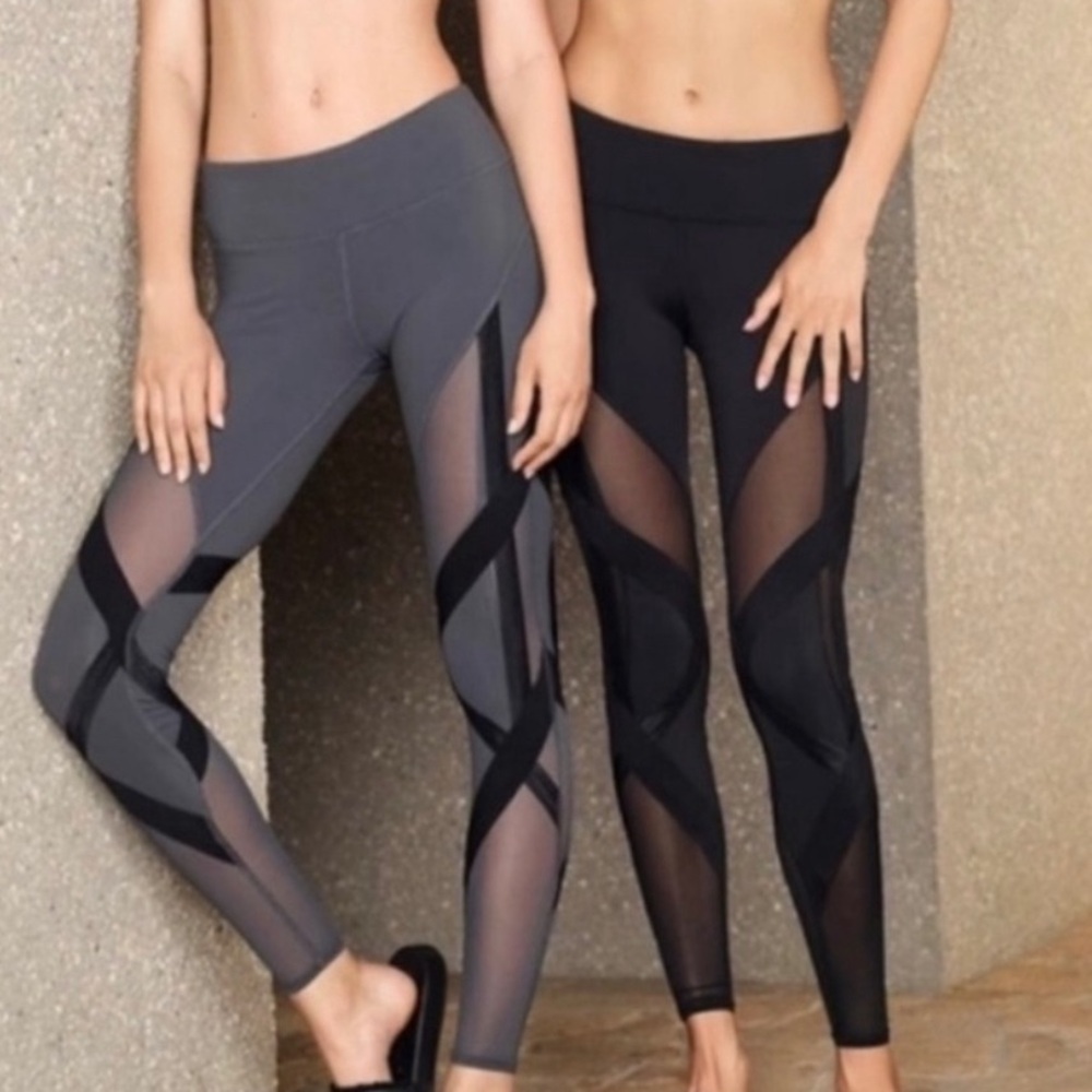 Alo Yoga Mesh Strappy Bandage Leggings High Waisted, size XS, Black